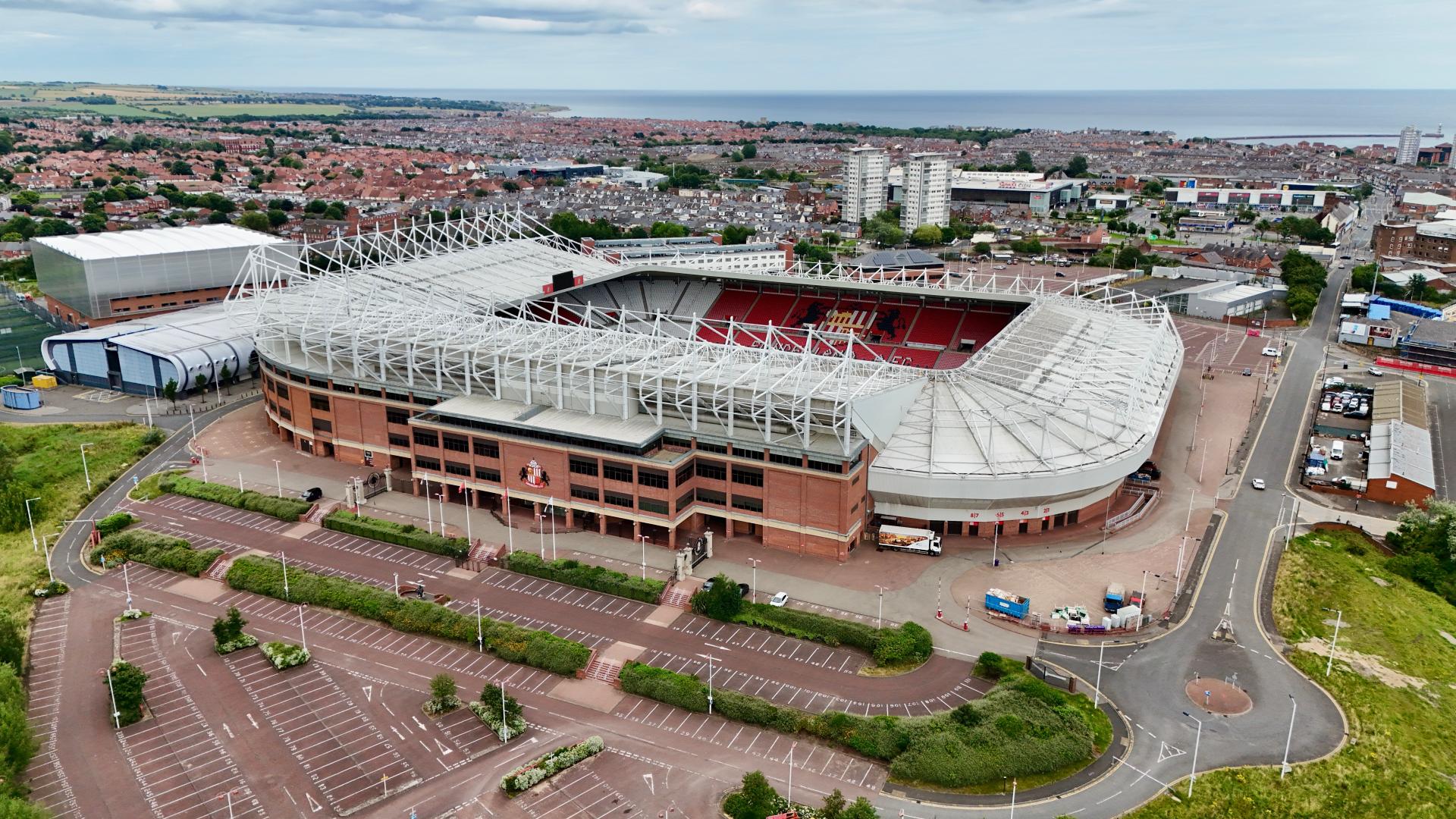 Sunderland Tickets + Travel – das Stadium of Light aus der Luft Luftaufnahme des Stadium of Light, Heimstadion des AFC Sunderland