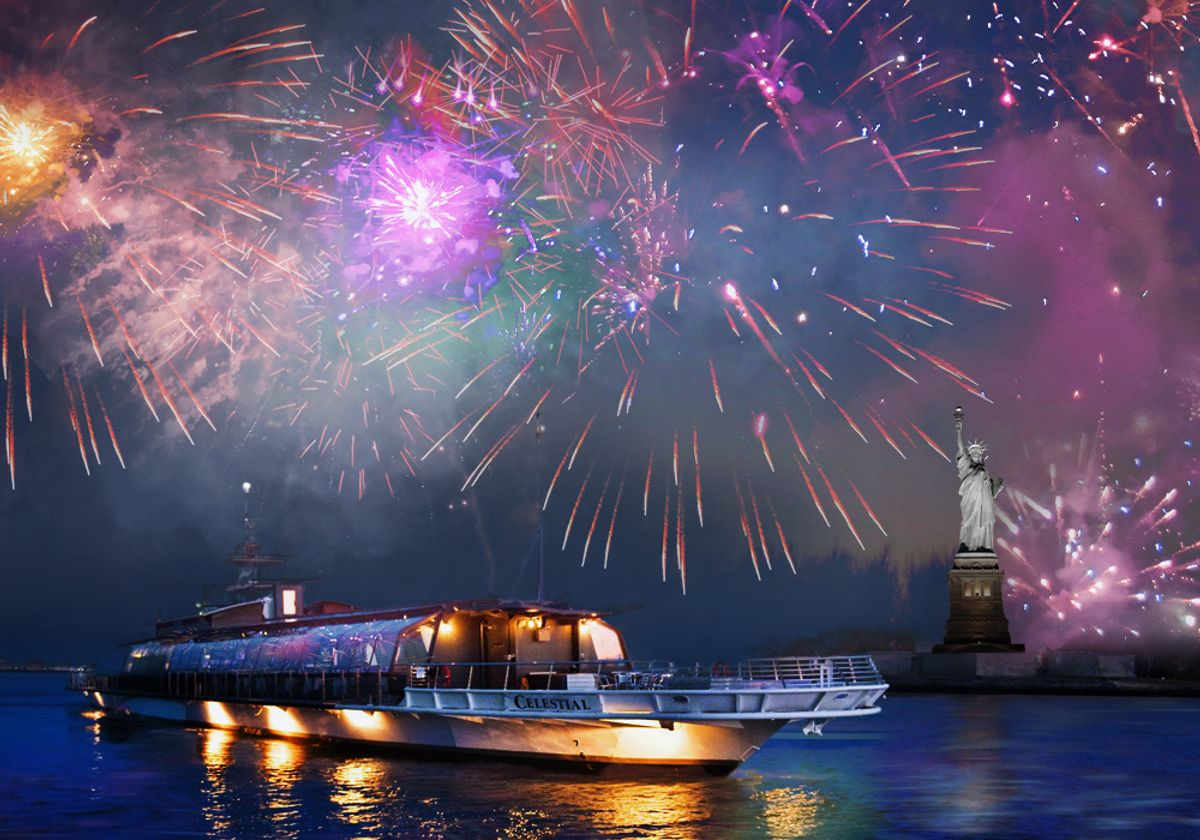 Silvester Dinner Bootstour auf dem Hudson River auf der Bateaux New York mit Silvester Feuerwerk